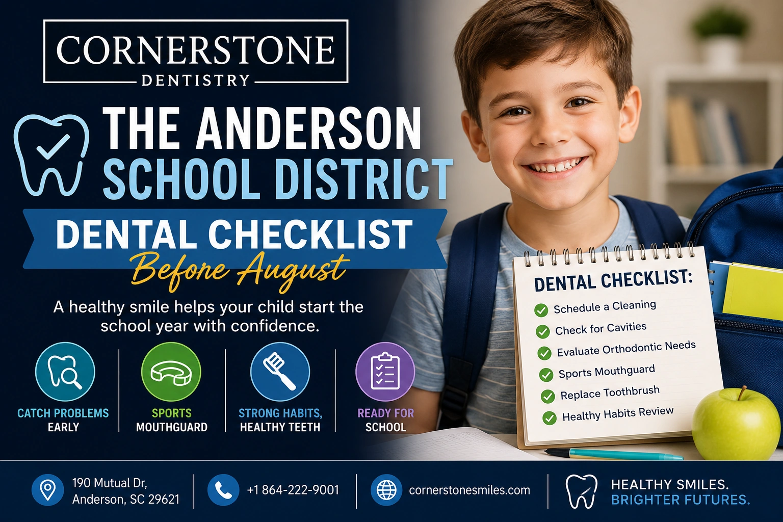 Cornerstone Dentistry Back to School Dental Checklist Banner 1 the anderson school dentist