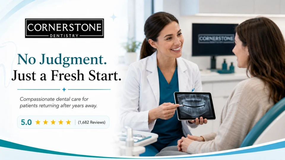 a clean professional dental clinic advertisement 1 Corner No judgement just a fresh start