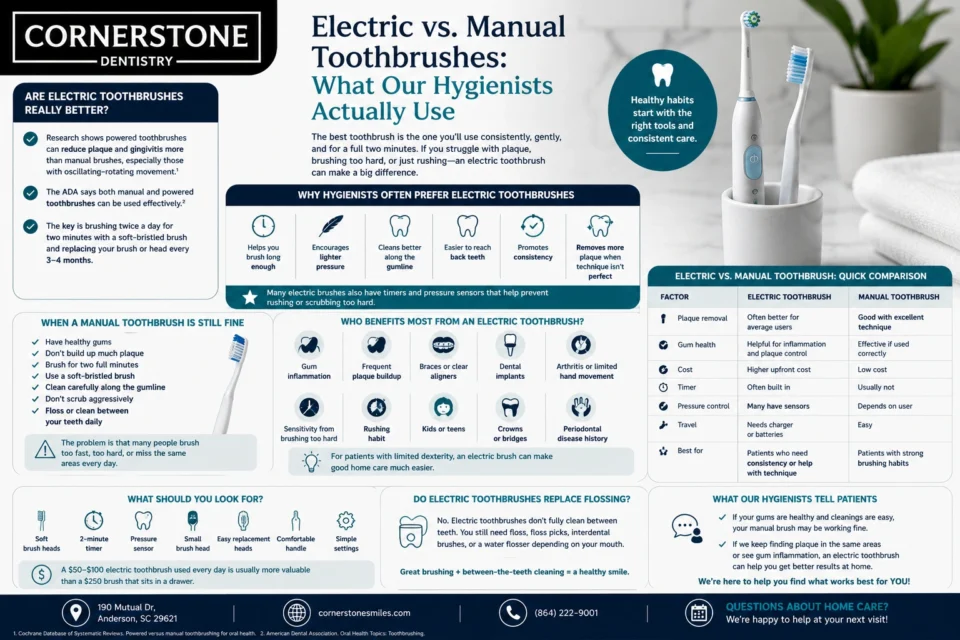 Electric vs. Manual Toothbrushes: What Our Hygienists Actually Use